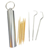 Helly White Kit d’hygiène dentaire pour le détartrage étui avec Cure-dents en inox et en bois, multiusage pic détartrage des dents nettoyage inter dentaire Vitorinox Elmex GUM  